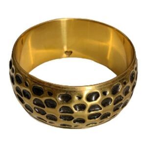 NEW Antiqued Brass Tone Bangle Bracelet Black Geometric Animal Print Cheetah
